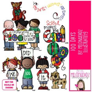 100 Days of School clip art, 100 Days clip art COLORED Version
