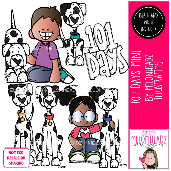 101 Days clip art, 101 Days of School clip art, Dalmatain clip art Mini