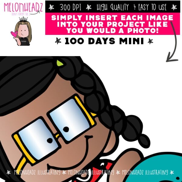 100 Days clip art, 100 Days of School Mini - Melonheadz
