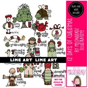12 Days of Christmas clip art LINE ART and BLACK AND WHITE