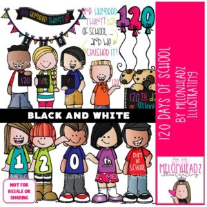 120 Days of School clip art, 120 Days clip art BLACK AND WHITE