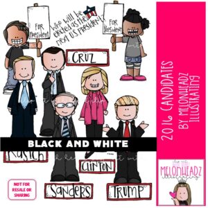 Presidential Candidates clip art 2016 Historical Figures clip art BLACK AND WHITE