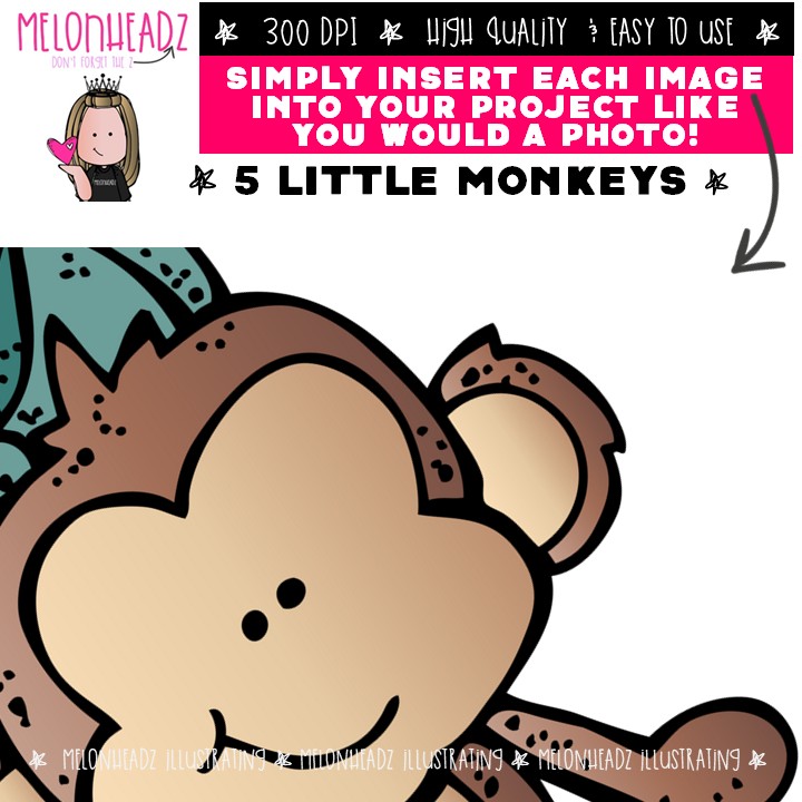 5 Little Monkeys clip art, Literature clip art, Book Companion clip art COMBO PACK - Image 3