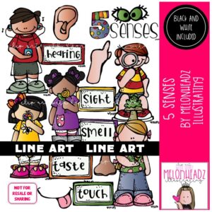 5 {five} Senses clip art, Smell clip art, Sight clip art, Hearing clip art LINE ART and BLACK AND WHITE