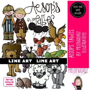 Aesop's fables clip art, Aesopica clip art LINE ART and BLACK AND WHITE