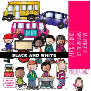 After School clip art, End of Day clip art, Go Home clip art BLACK AND WHITE