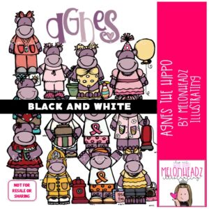 Hippo clip art, Agnes clip art LINE ART and BLACK AND WHITE