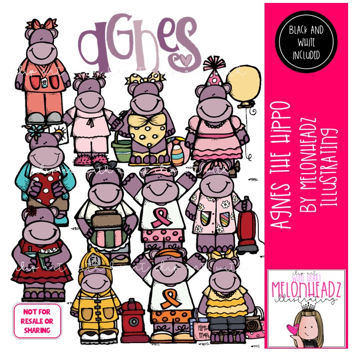 Hippo clip art, Agnes clip art COMBO PACK