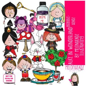 Alice in Wonderland clip art, Bobbleheadz clip art COLORED Version