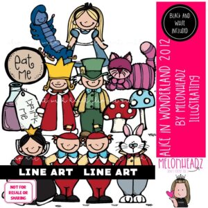 Alice in Wonderland clip art, Literature clip art, Book Companion LINE ART and BLACK AND WHITE