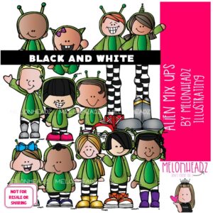 Aliens Mix Ups clip art, Space clip art BLACK AND WHITE