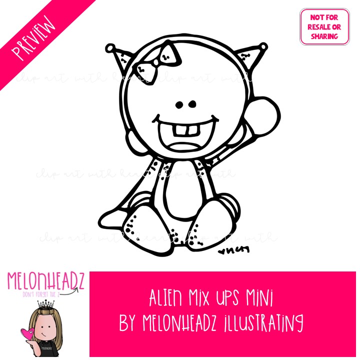 Aliens Mix Ups clip art, Space clip art BLACK AND WHITE - Image 2