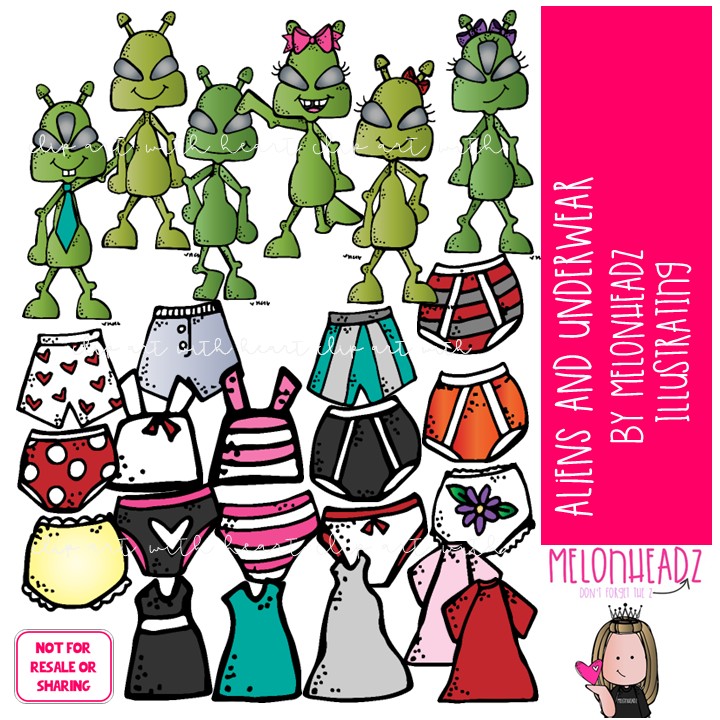 Aliens and Underwear clip art, Space clip art COLORED Version