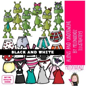 Aliens and Underwear clip art, Space clip art BLACK AND WHITE