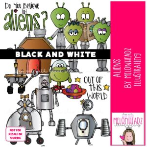 Aliens clip art, Space clip art, Robots clip art BLACK AND WHITE