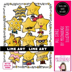 All Stars clip art, shapes clip art LINE ART and BLACK AND WHITE