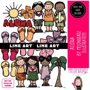 Aloha clip art, Hawaii clip art, Beach clip art LINE ART and BLACK AND WHITE