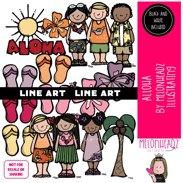 Aloha clip art, Hawaii clip art, Beach clip art LINE ART and BLACK AND WHITE