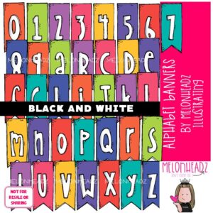 Alphabet Banners clip art, Letters clip art, Alphabet flag clip art BLACK AND WHITE