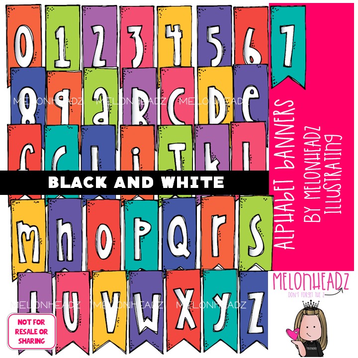 Alphabet Banners clip art, Letters clip art, Alphabet flag clip art BLACK AND WHITE