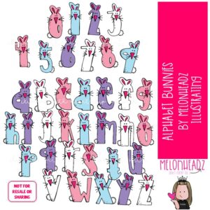 Alphabet Bunnies clip art, Easter clip art, Spring clip art COLORED Version