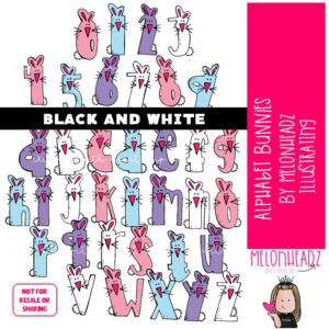 Alphabet Bunnies clip art, Easter clip art, Spring clip art BLACK AND WHITE