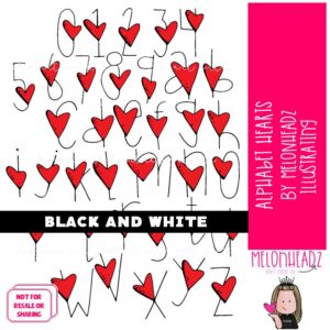 Alphabet Hearts clip art, Letters clip art, Numbers clip art BLACK AND WHITE