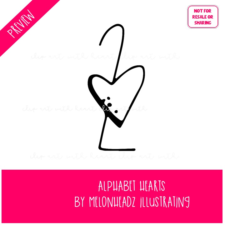 Alphabet Hearts clip art, Letters clip art, Numbers clip art BLACK AND WHITE - Image 2