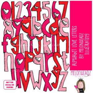 Alphabet Love Letters clip art, Number clip art, Valentine clip art COLORED Vesion