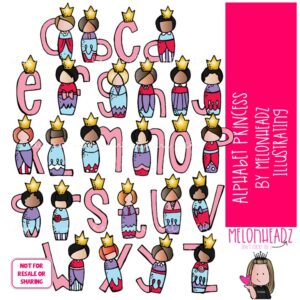 Alphabet Princess clip art, letters clip art COLORED Version