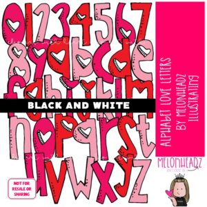 Alphabet Love Letters clip art, Number clip art, Valentine clip art BLACK AND WHITE