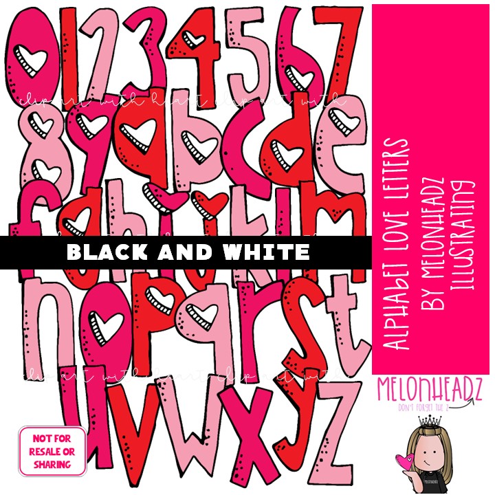 Alphabet Love Letters clip art, Number clip art, Valentine clip art BLACK AND WHITE