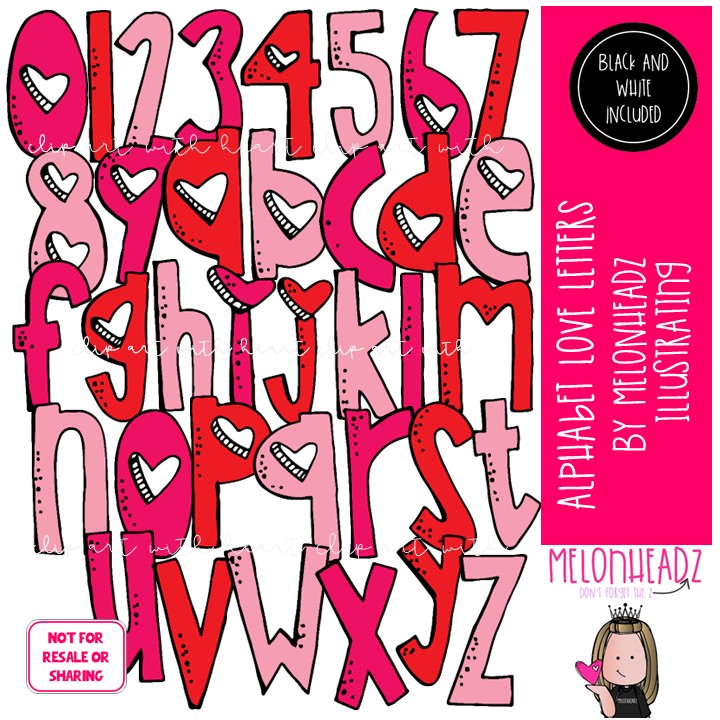 Alphabet Love Letters clip art, Number clip art, Valentine clip art COMBO PACK