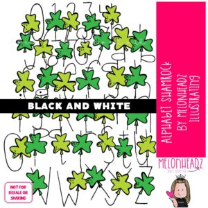 Alphabet Shamrock clip art, St. Patrick's Day clip art BLACK AND WHITE