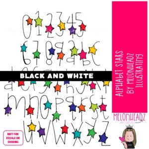 Alphabet Stars clip art, Letters clip art BLACK AND WHITE