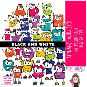 Alphabet with Eyes clip art, Letters clip art BLACK AND WHITE