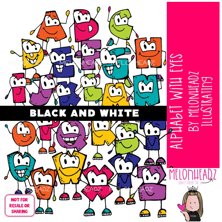 Alphabet with Eyes clip art, Letters clip art BLACK AND WHITE
