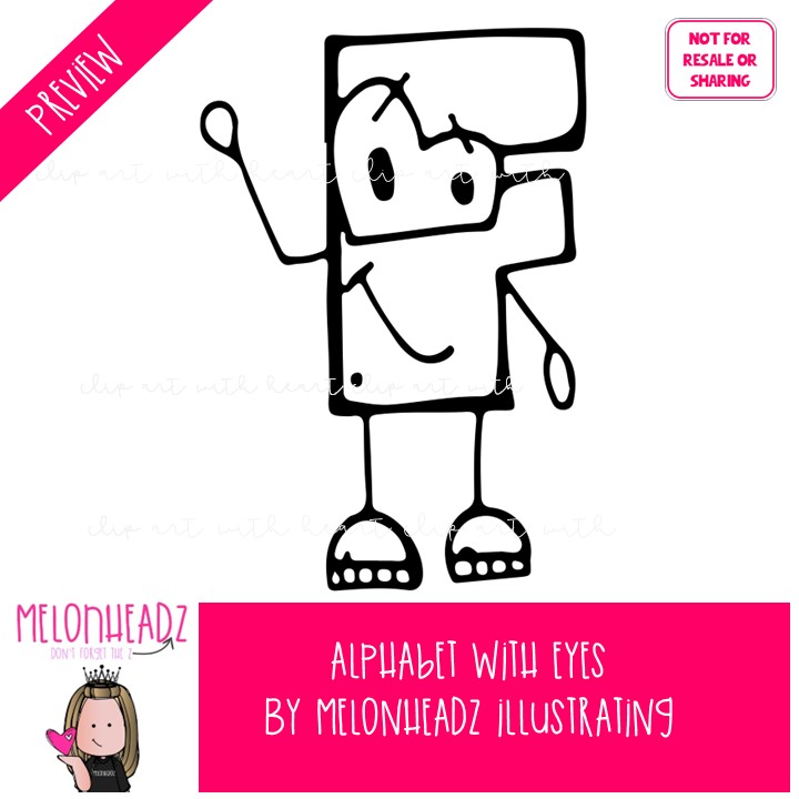 Alphabet with Eyes clip art, Letters clip art BLACK AND WHITE - Image 2