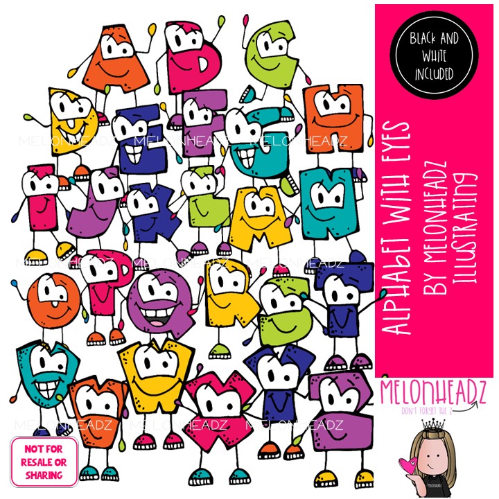 Alphabet with Eyes clip art, Letters clip art COMBO PACK