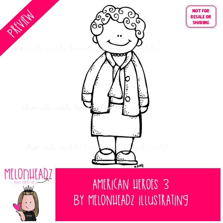 American Heroes clip art 3, Historical Figures clip art LINE ART and BLACK AND WHITE - Image 2