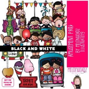 Amusement Park clip art, Carnival Ride clip art BLACK AND WHITE