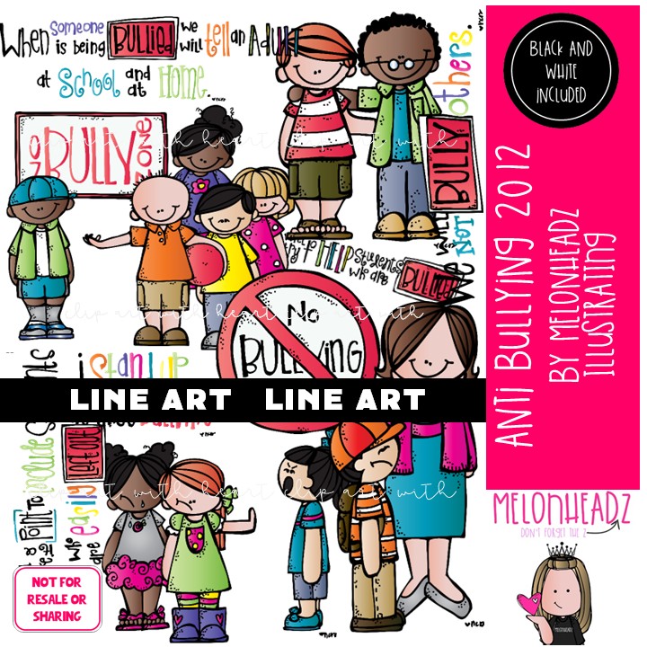 Anti Bullying clip art, Be Kind clip art LINE ART and BLACK AND WHITE