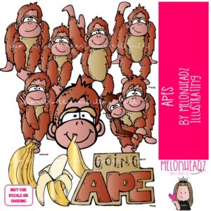 Apes clip art, Primate clip art, Orangutan clip art COLORED Version