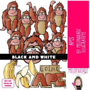 Apes clip art, Priamte clip art, Orangutan clip art BLACK AND WHITE