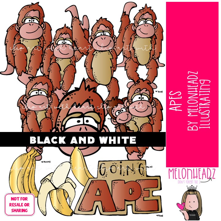 Apes clip art, Priamte clip art, Orangutan clip art BLACK AND WHITE