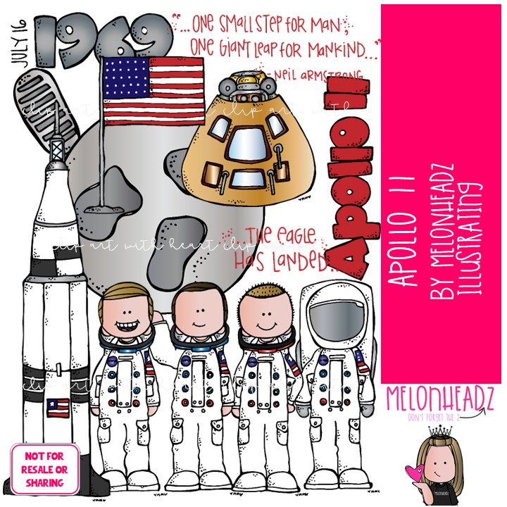 Apollo 11 clip art, Moon Landing clip art, Space clip art COLORED Version