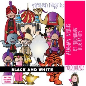 Arabian Nights clip art, Aladdin clip art, Literature clip art BLACK AND WHITE