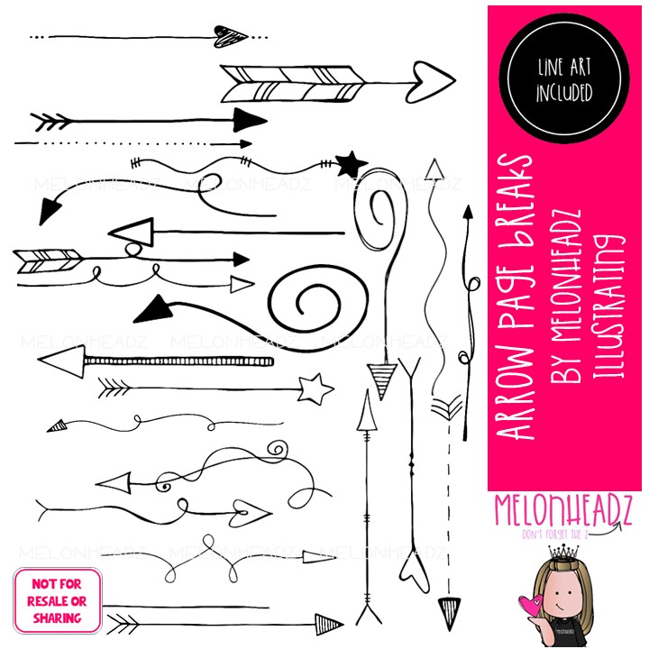 Arrow clip art, Page Breaks clip art LINE ART and BLACK AND WHITE