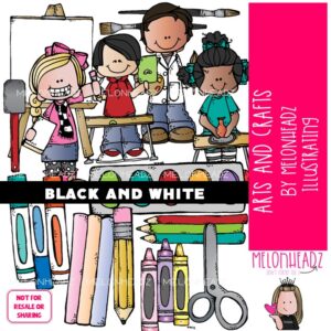 Arts and Crafts clip art, School Supplies clip art, Art Class BLACK AND WHITE