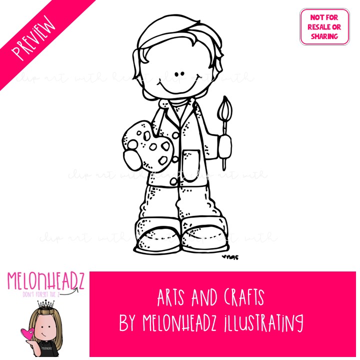 Arts and Crafts clip art, School Supplies clip art, Art Class BLACK AND WHITE - Image 2